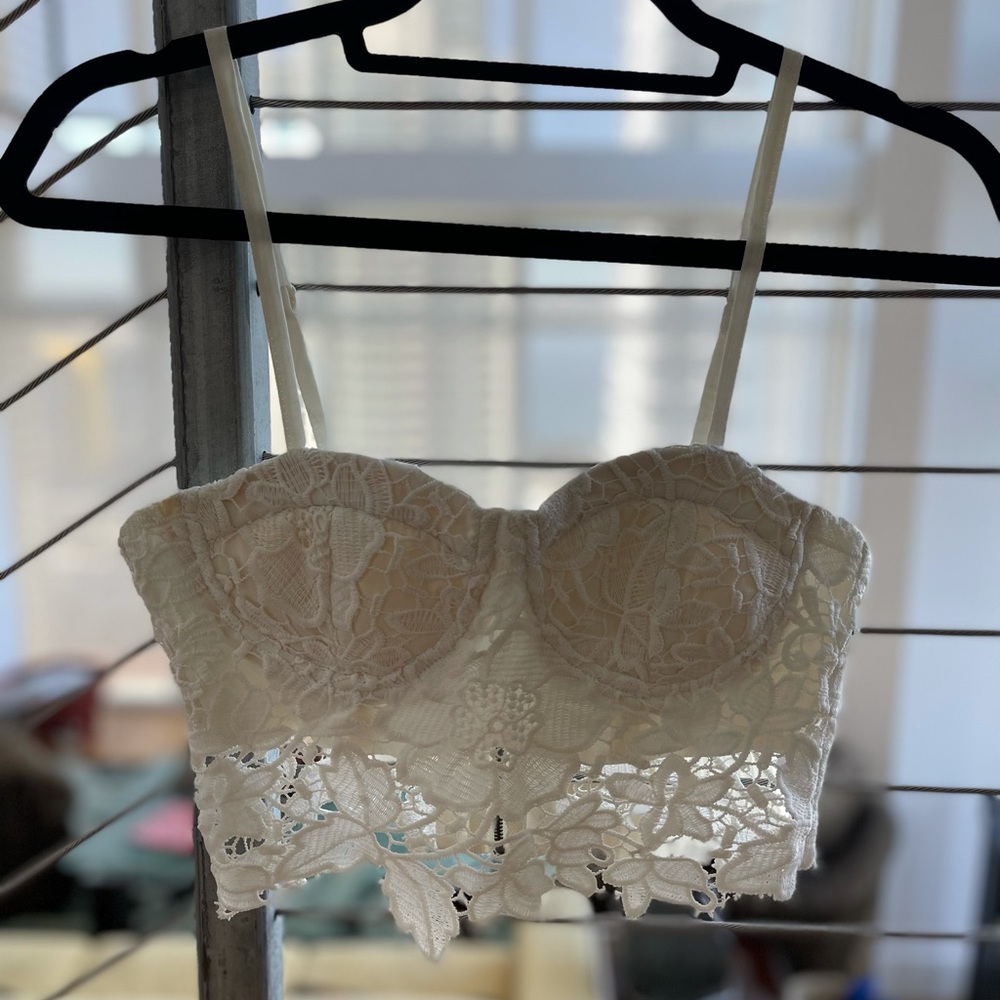 White lace cropped bustier top